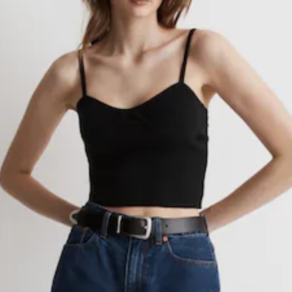 Madewell Corset-Detail Crop Sweater Tank, Size S, Black, new with Tags